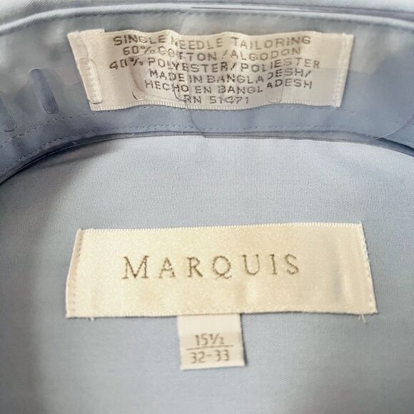 Marquis Wrinkle Resistant Dress Shirt 15 1/2 32-33 Light Blue Cotton Blend Reg - Picture 3 of 6